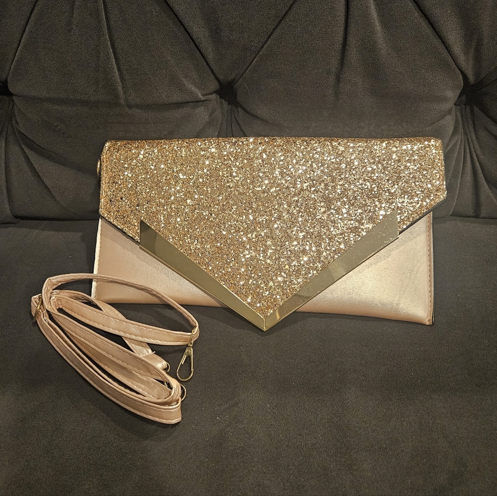 Rose Gold Glitter Envelope Clutch Crossbody - Women Bags